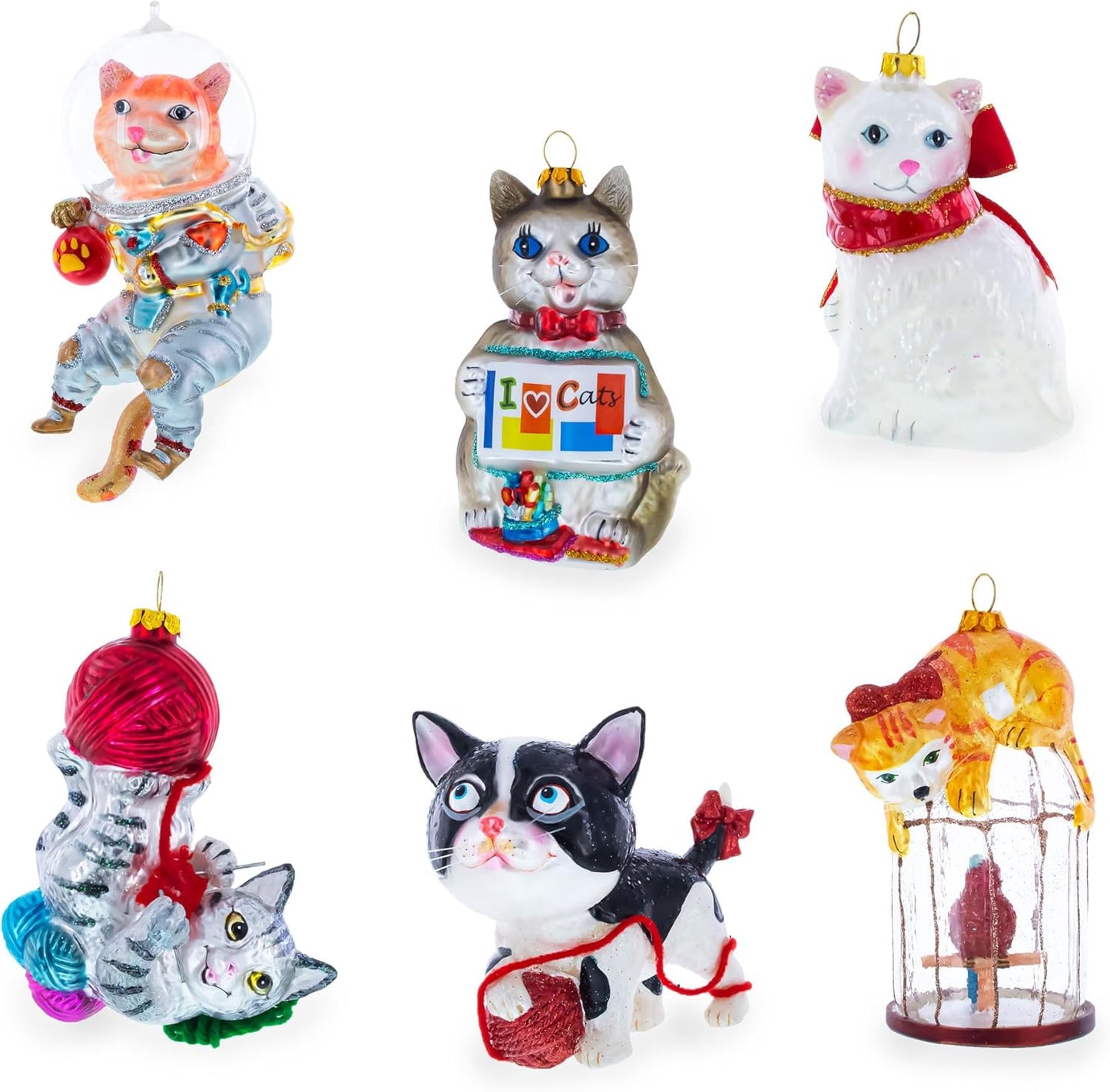 Red Scarf Cat Glass Christmas Ornament - Festive Holiday Decor for Cat Lovers
