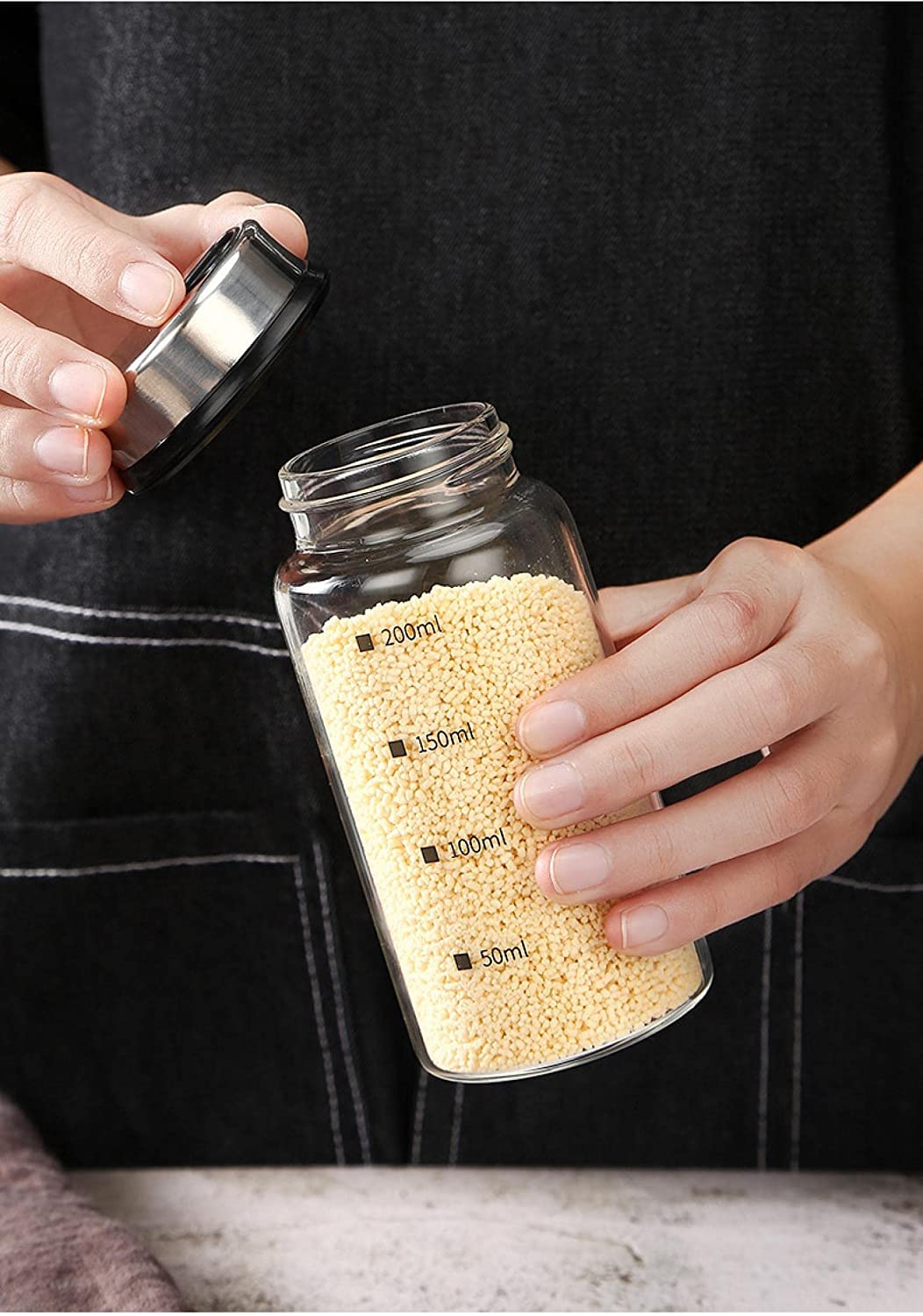 2 Piece 4-Neck Glass Seasoning Shakers with Adjustable Pour Holes - Moisture Resistant, Salt and Pepper Shakers - For Seasoning, Picnics (2 medium jars, 7oz each)