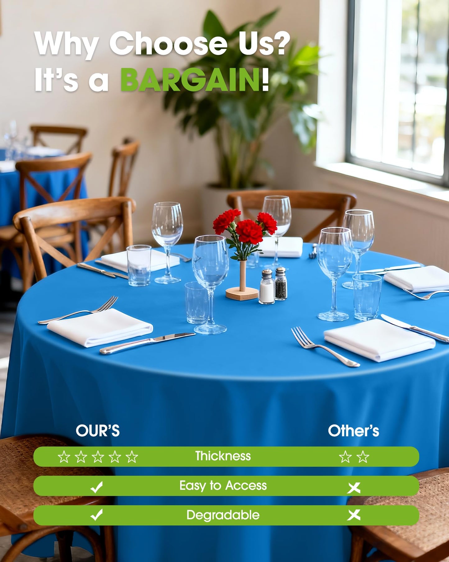 Pureegg Plastic Table Cloth Disposable 10 Pack, 84'' Round Table Cloths, Graduation, Patriotic Decorations, Thanksgiving, Veterans Day Tablecloths, Round, Plastic Cover, Leakproof & Sturdy, Blue
