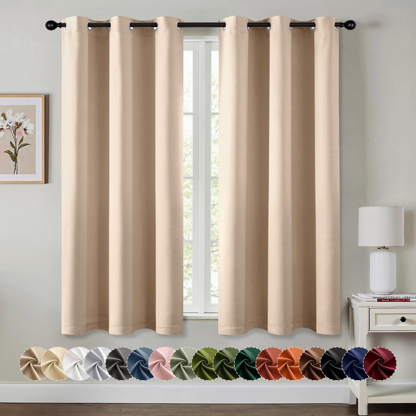 MIULEE Beige Blackout Curtains - Thermal Insulated Room Darkening Drapes | 40 x 45 Inches, 2 Panels