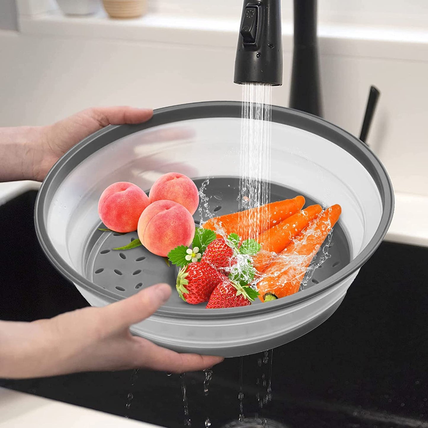 10.5" Microwave Splatter Cover for Food with 10" Mat, Collapsible & Vented Silicone Splatter Guard Lid with Handle Kitchen Gadget, Grey