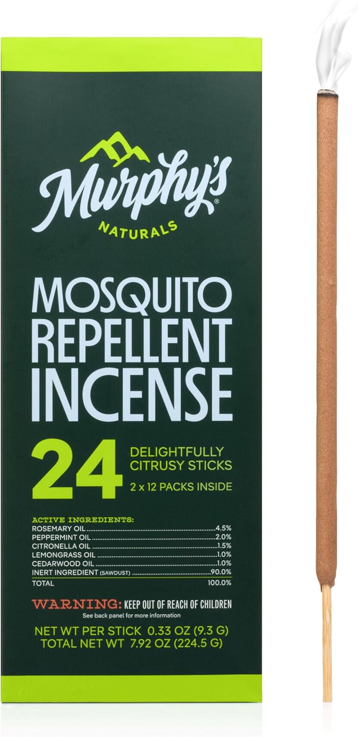 Murphy's Naturals Mosquito Repellent Incense Sticks - 24 Count | Citronella Outdoor Insect Defense, 2.5+ Hours
