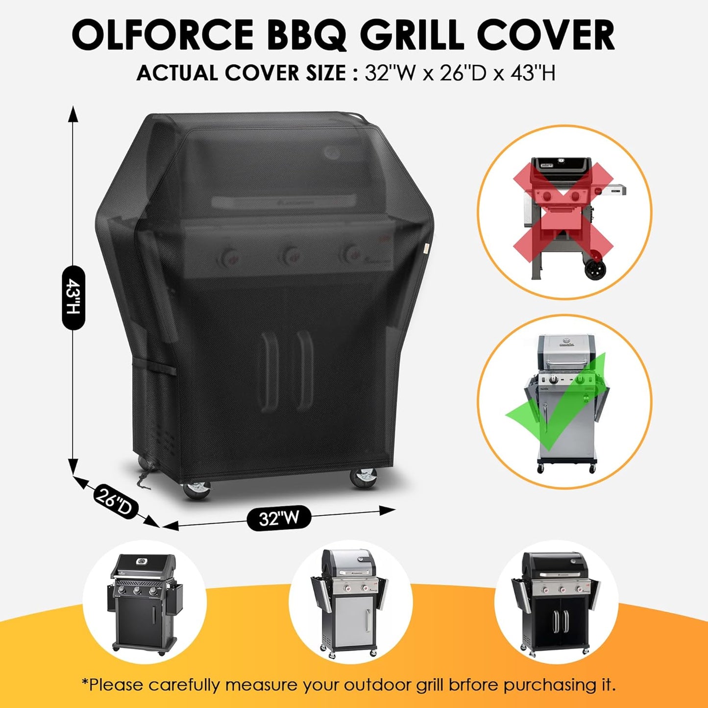 Skiennix 32-Inch Grill Cover - Waterproof & UV Resistant for Weber, Nexgrill, Charbroil, Black