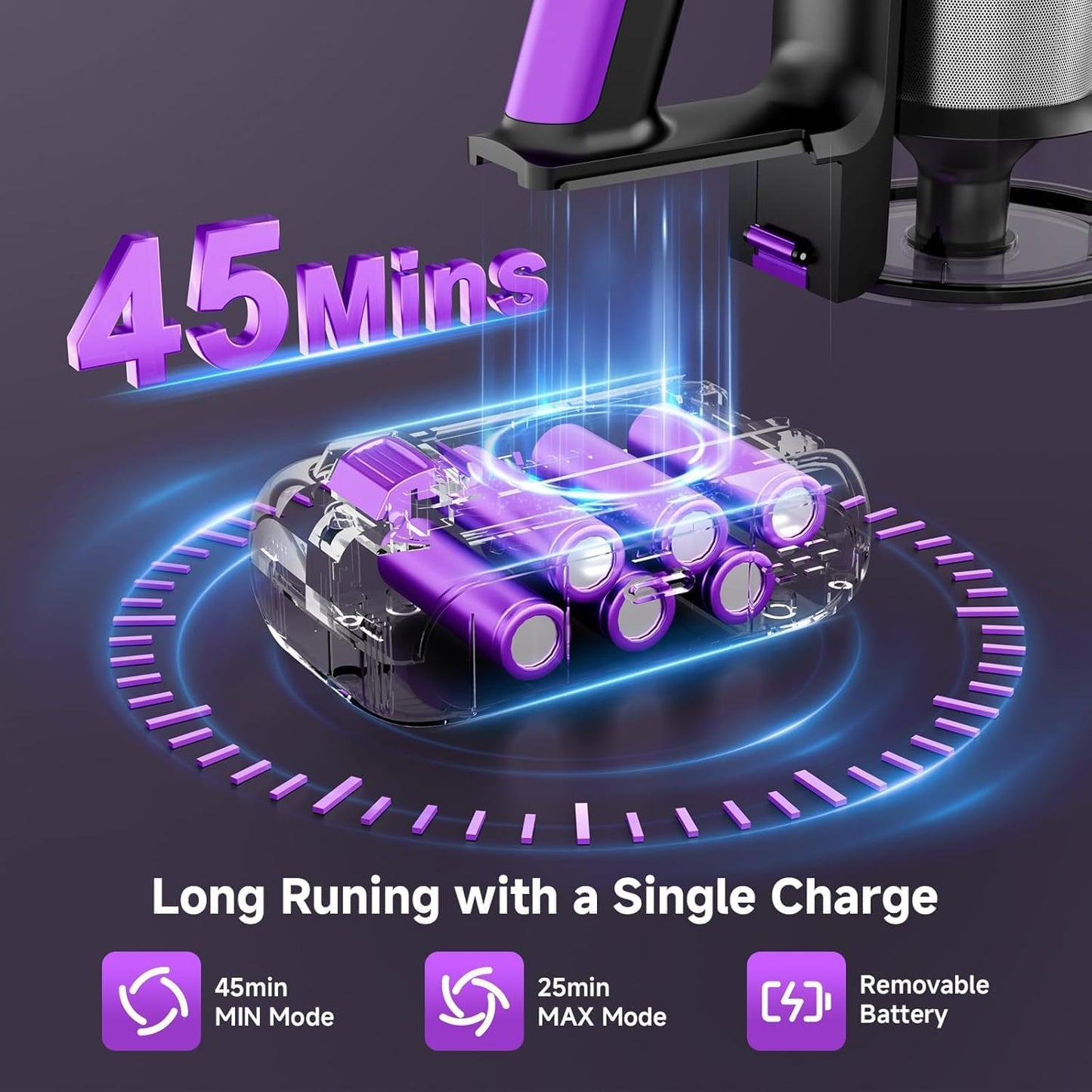 Skiennix Cordless Vacuum Cleaner - 40Kpa Powerful Suction, Lightweight 8-in-1 Design for Hard Floors | Black