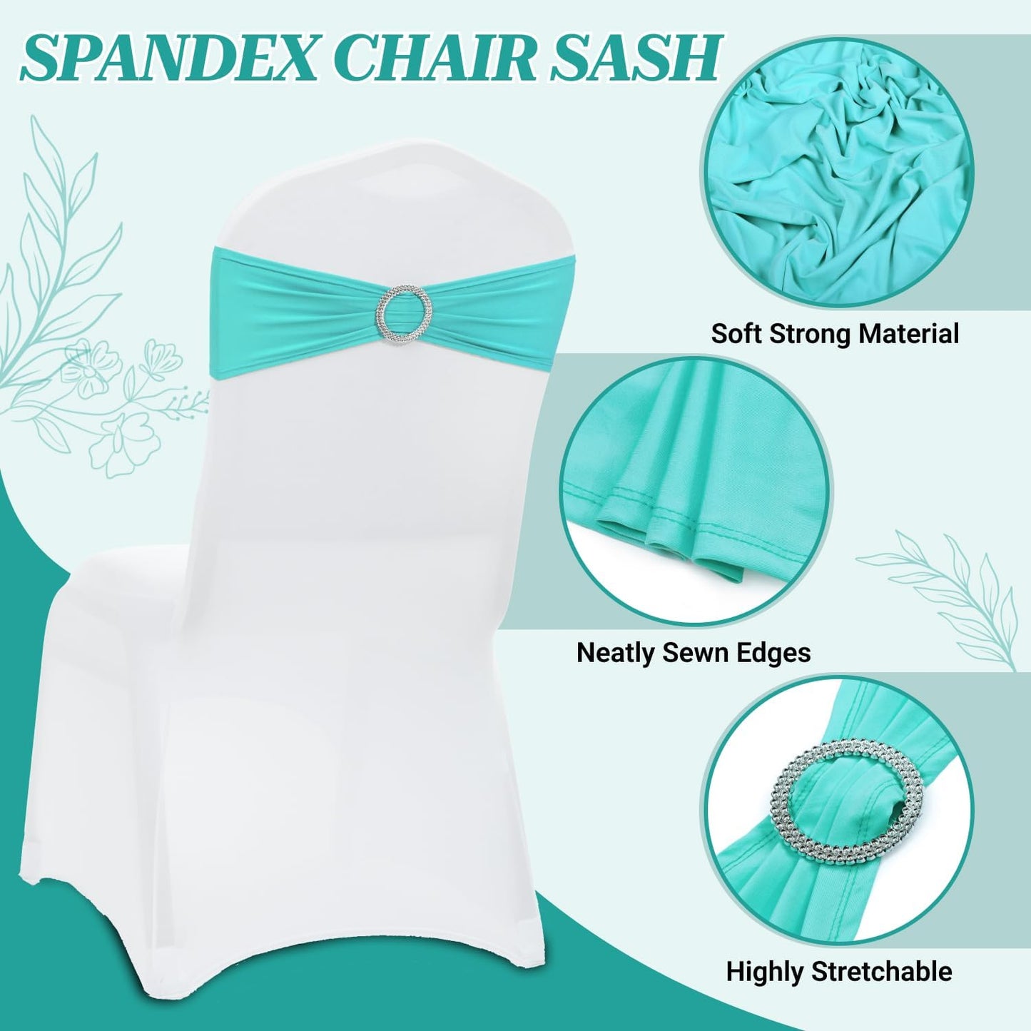 MDS Spandex Chair Sashes - Premium Stretch Covers with Buckle Slider | Universal Fit for Weddings & Events - Aqua Blue