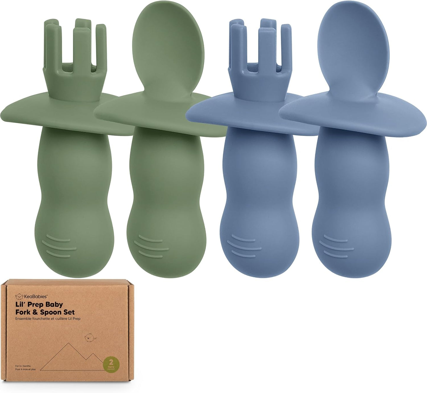 KeaBabies Silicone Baby Spoons & Forks Set - 4-Pack Utensils for Baby Led Weaning, BPA-Free (Slate)