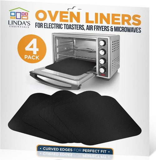 Breville Toaster Oven Liners - Reusable Non-Stick Heat Resistant 12"x12" (Black) | 4 Pack