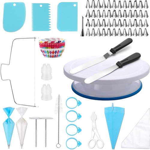 222 PCS Cake Decorating Kit | Complete Set with Turntable, Leveler, Piping Bags & Tips, Spatulas, Scrapers & More
