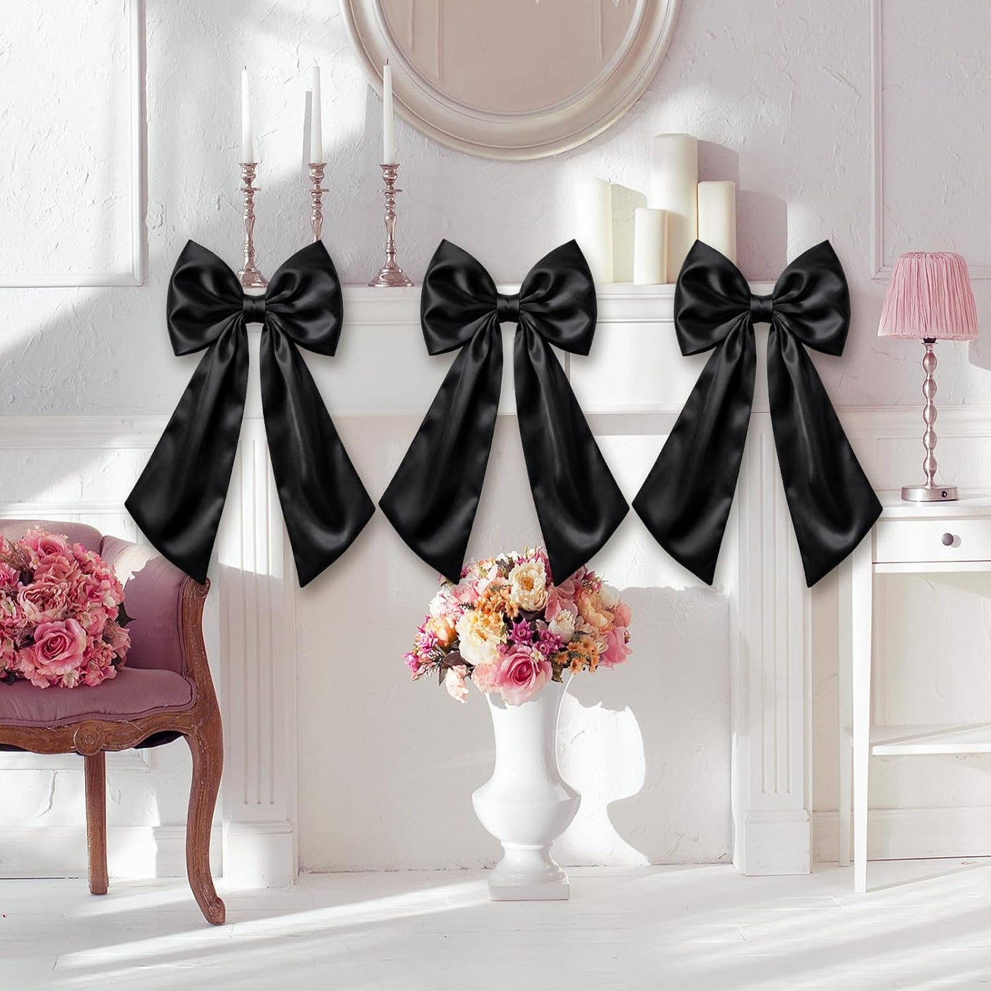 Suncalla Large Satin Bow Decorations - 3 Pcs 2 FT Wall Decor for Weddings, Birthdays & Parties | Black