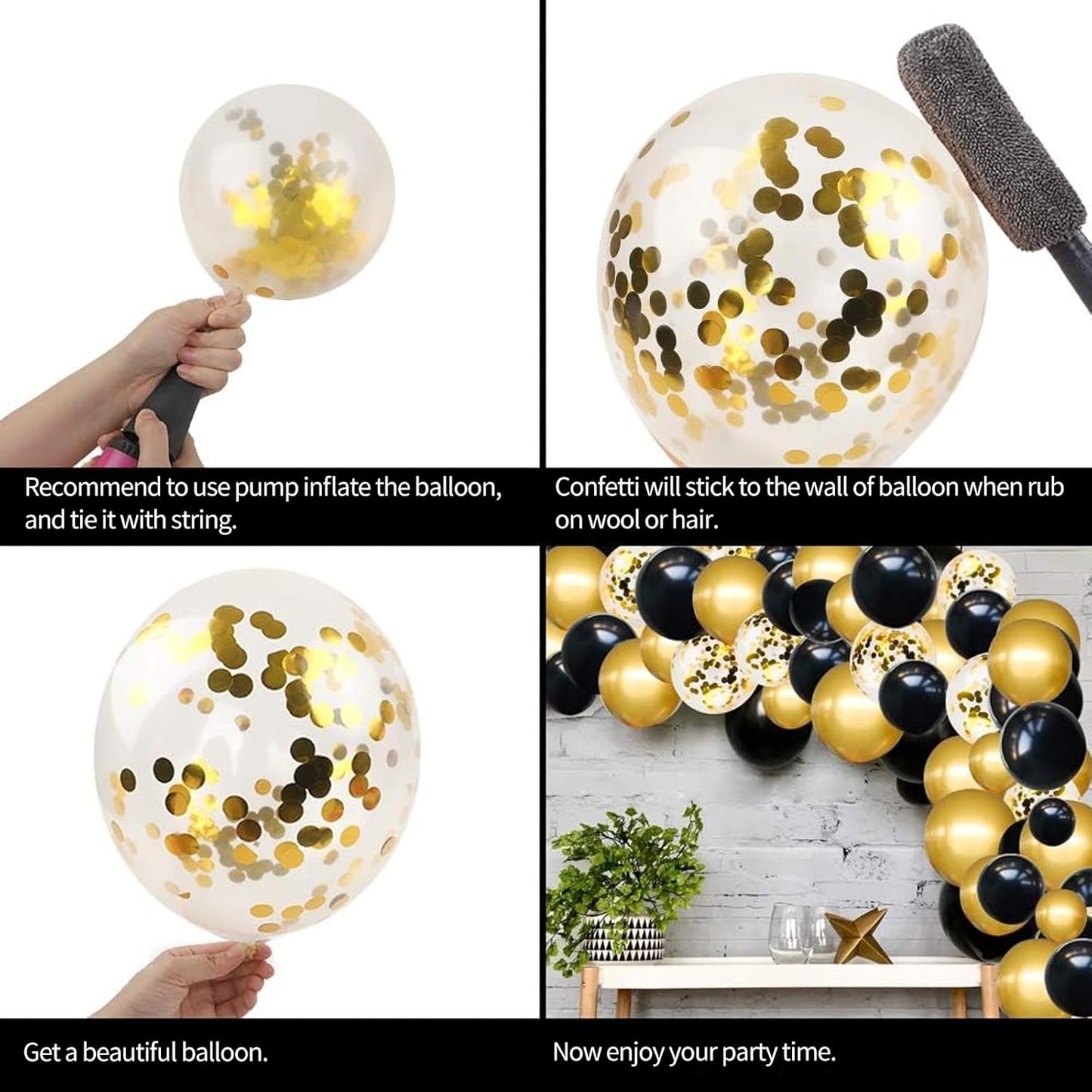 RUBFAC Black and Gold Balloon Garland Arch Kit - 110pcs with Confetti Balloons for Parties