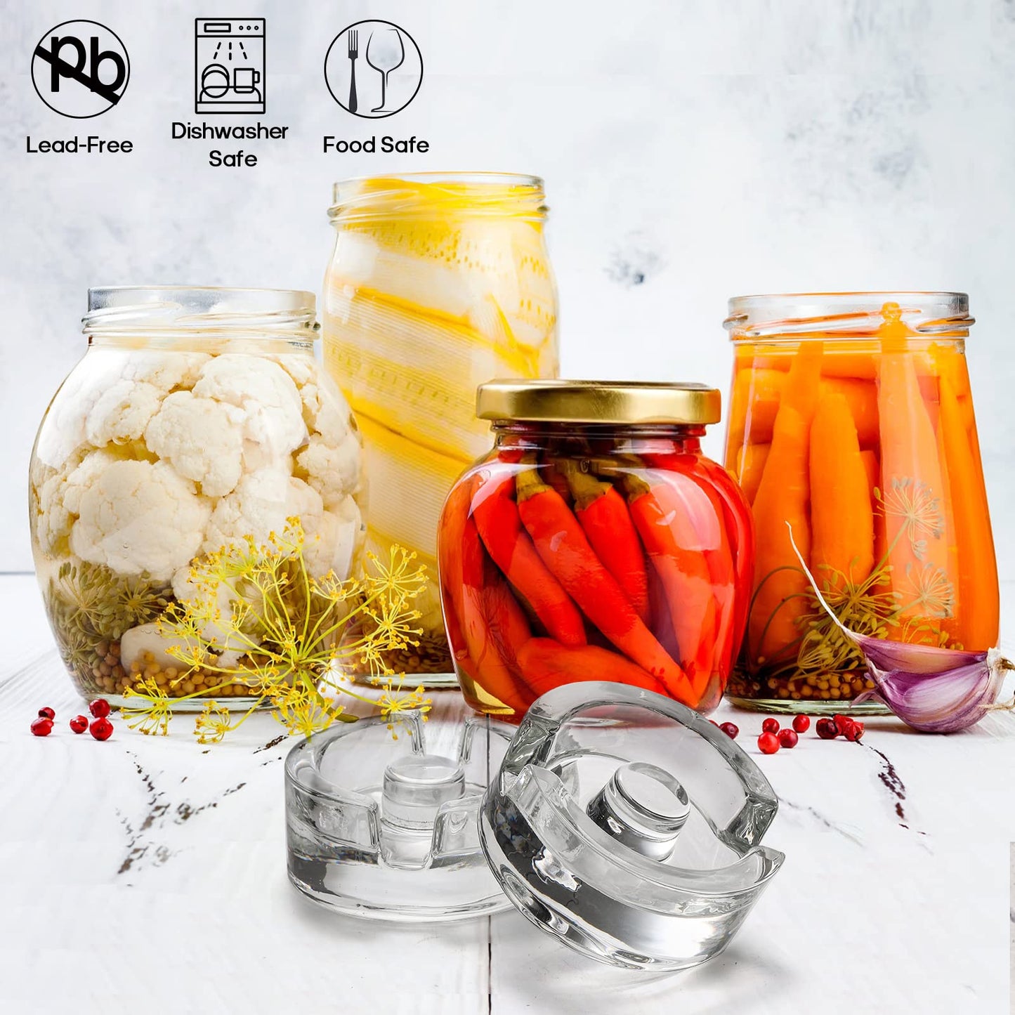 Mezchi 9 Pack Fermentation Weight with Easy Grip Handle, Glass Fermentation Kit, Fermentation Lids for Wide Mouth Mason Jars, Pickle