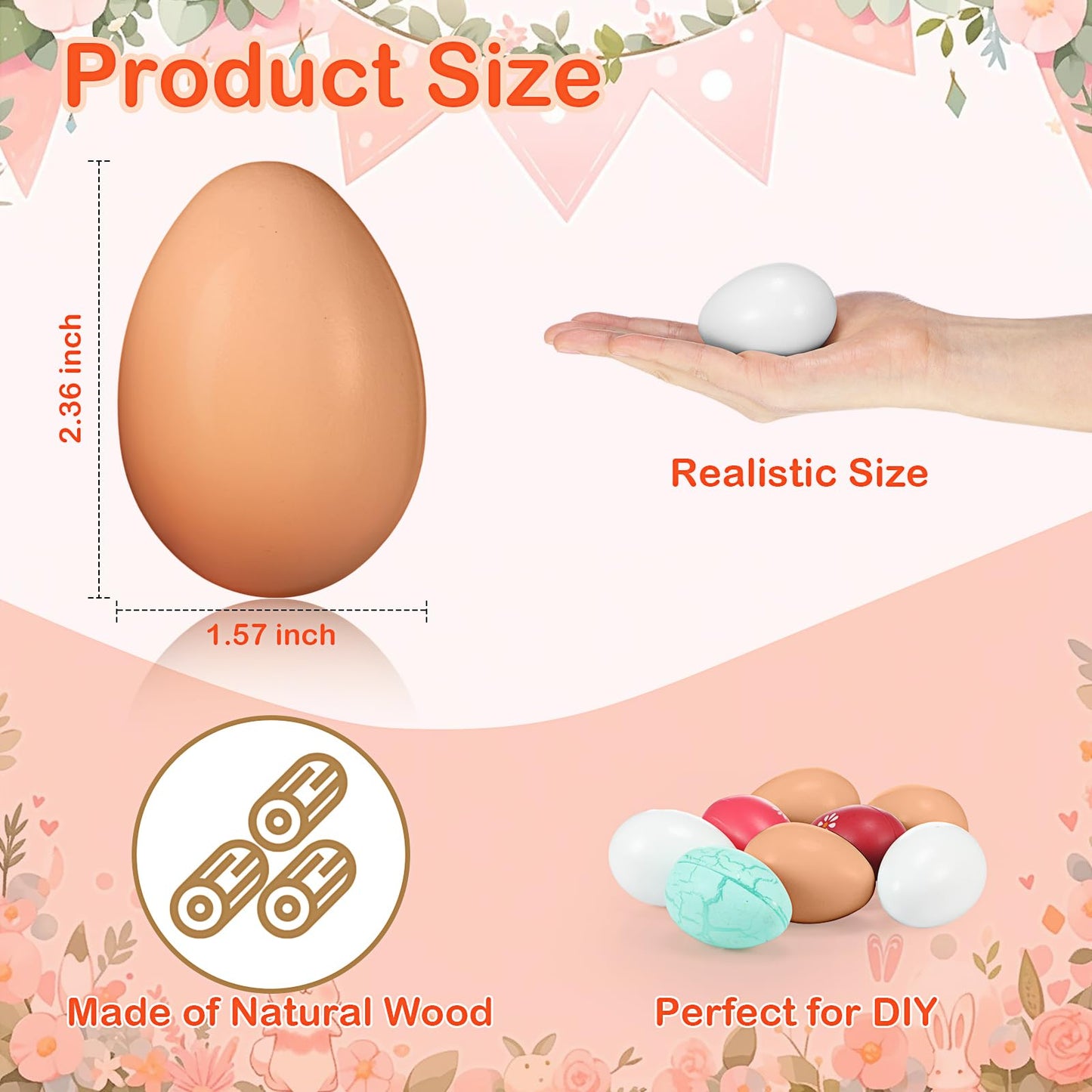 VioraWhite 200 Pcs Unpainted Easter Wooden Eggs Bulk Fake Wood Eggs to Paint for Crafts Faux Chicken Nesting Items for Easter Gifts Basket Fillers Home Kitchen Party Decor (Brown,White)