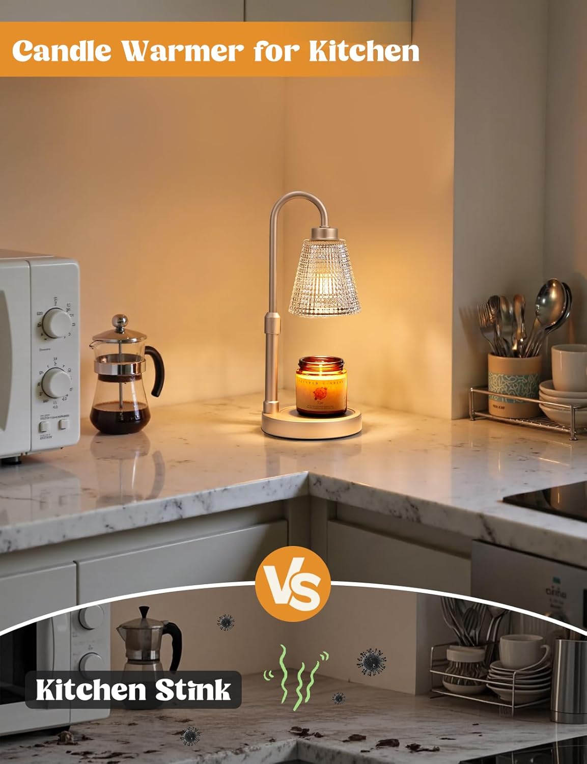 Skiennix Champagne Gold Candle Warmer Lamp - Dimmable & Adjustable Timer for Jar Candles | Perfect Home Decor Gift