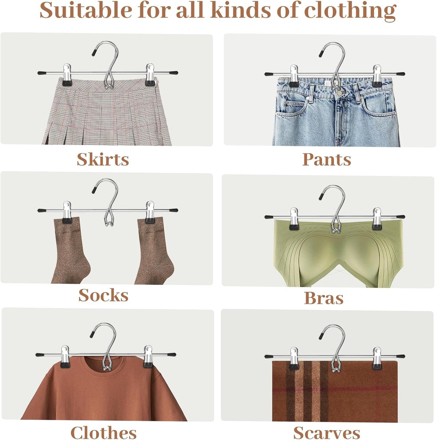 Skiennix Space-Saving Pants Hangers - Stackable Skirt Hangers with Clips | 8 Pack Closet Organizer