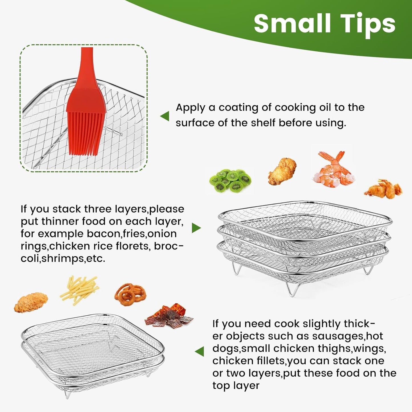 Square Air Fryer Rack by [Brand Name] - Stackable Stainless Steel Dehydrator Racks for 6-8 QT Air Fryers