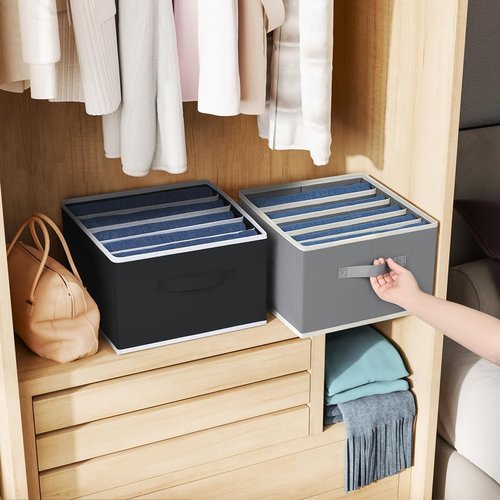 Homsorout Drawer Organizer - Foldable Fabric Clothes Organizer with Handles | 2 Pack, Black