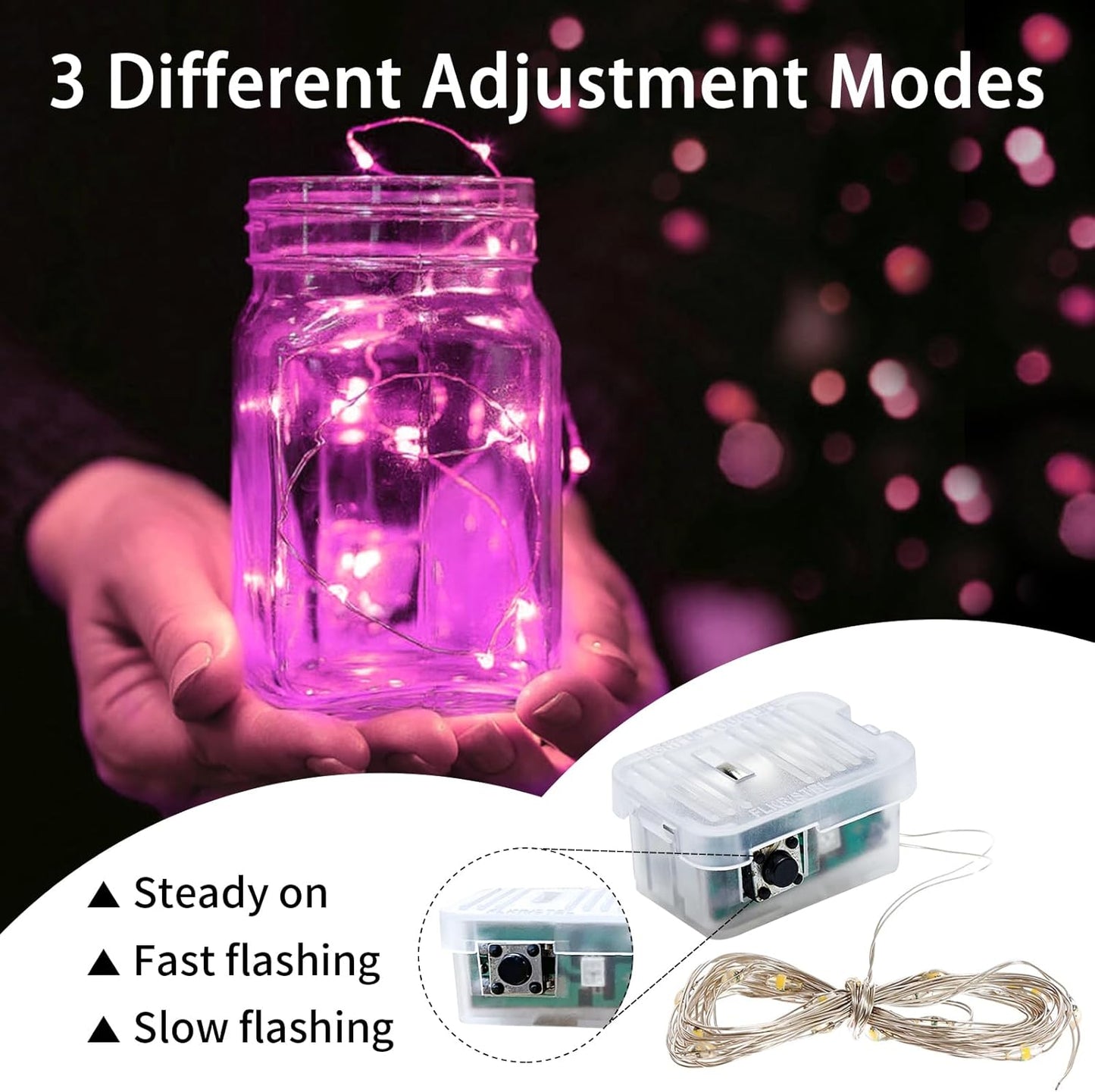 Skiennix 24 Pack Pink Fairy Lights - 7Ft 20 LED Twinkle String Lights | Battery Operated & Waterproof for Parties, Weddings, and Decor