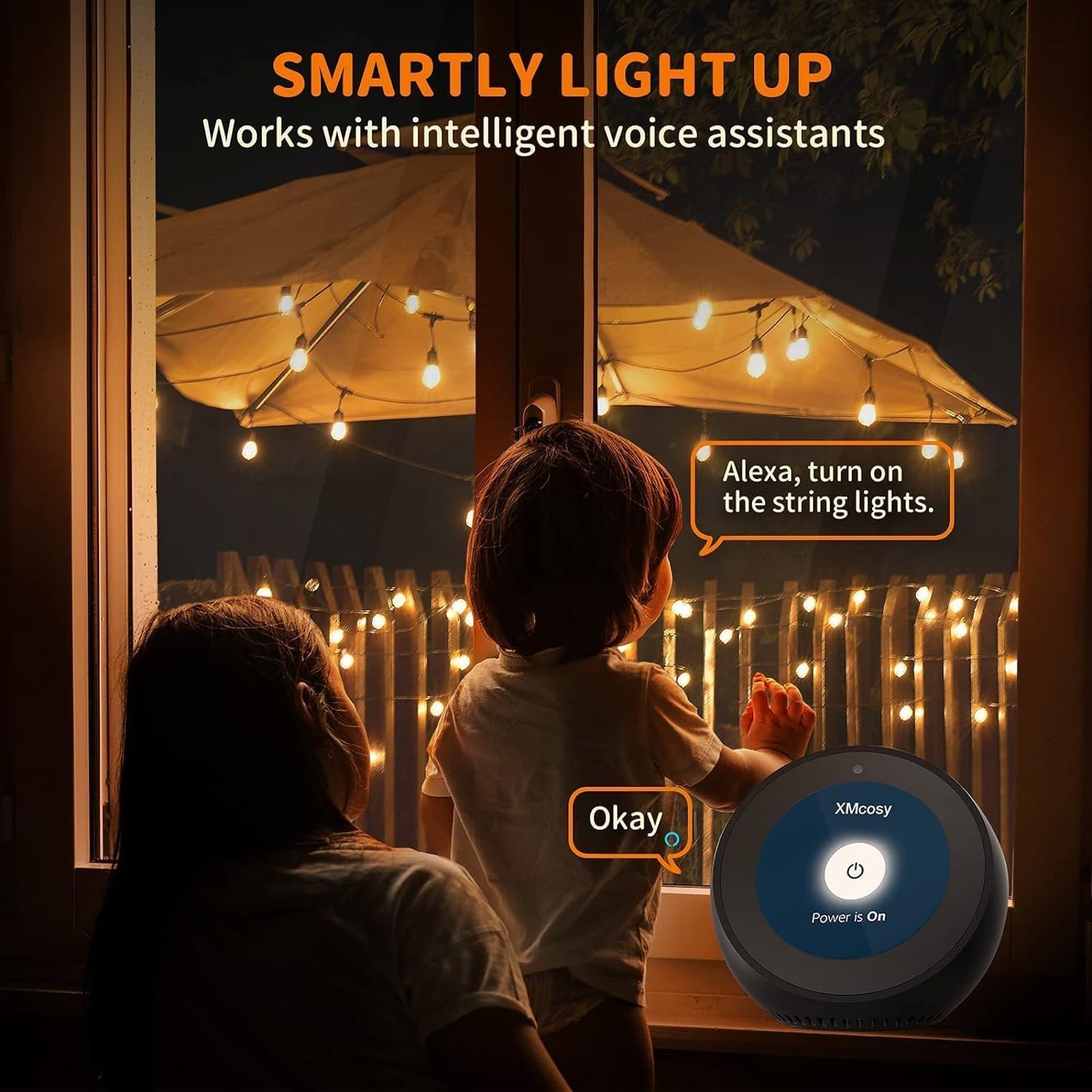 XMCOSY+ Patio Lights, Smart 50Ft Outdoor String Lights with 25 Dimmable G40 Globe Bulbs, APP Control, Work with Alexa, Connectable Waterproof LED Outdoor Light