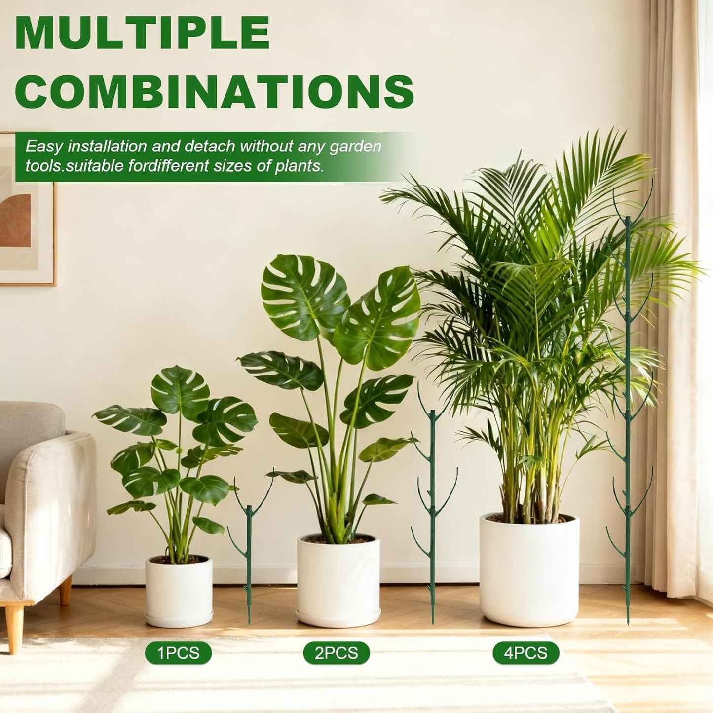 Skiennix Adjustable Plant Support Pole - Stackable Indoor/Outdoor Clamps for Monstera & Climbing Plants | 5-Pack Garden Accessories