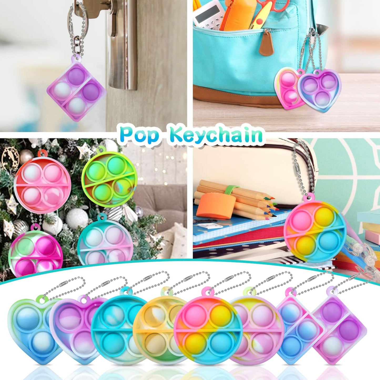 ONKULL Pop Fidget Keychain 30 Pack ,Mini Fidget Toys Bulk ,Sensory Toys for Kids ,Party Favors for Kids 4-8,8-12 Year ,Back to School Gifts for Classroom ,Back to School for Students Goodie Bags