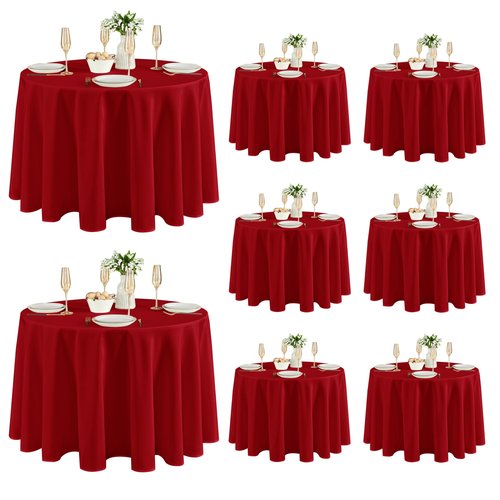 Fitable 8 Pack Round Tablecloths: Stain Resistant Wrinkle Free Circle Table Clothes, Washable Reusable Polyester Table Covers for Wedding Party Birthday Banquet Reception(Red, 120 Inch)