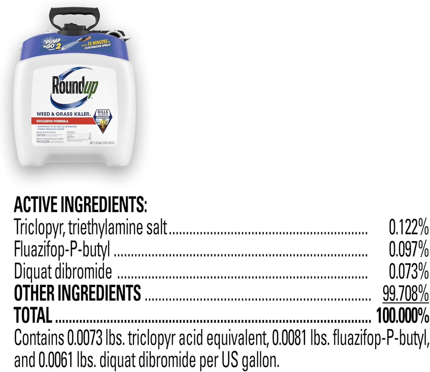 Roundup Weed & Grass Killer - Pump 'N Go 2 Sprayer for Flower Beds & Trees - 1.33 Gallon