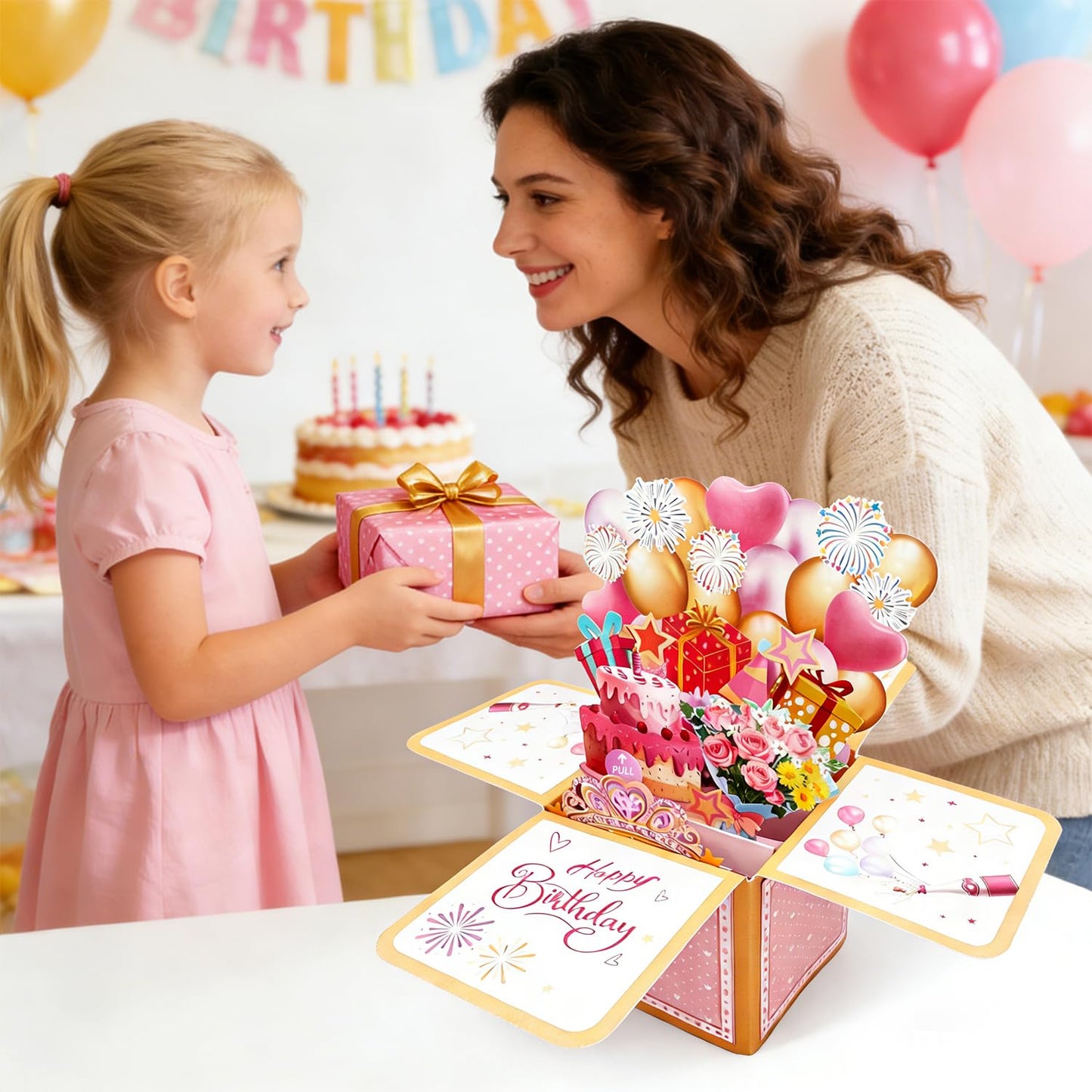 SOLIFEGOBLE 3D Pop Up Birthday Card, Handmade Pull Out Surprise Gift Box Greeting Card with Envelope, Birthday Gift for Women Mom Wife Daughter Girlfriend