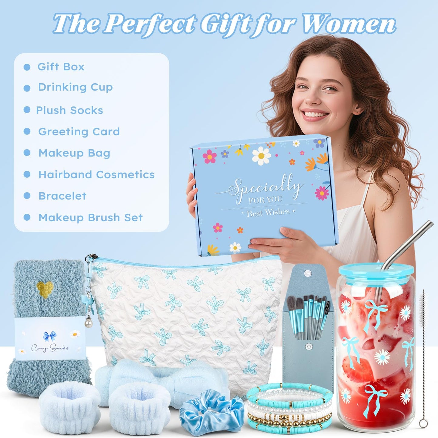 TUZELIYA Exquisite Birthday Gifts for Girls Teens - Best Birthday Presents for Her - Unique Gift Baskets for Women - Graduation Gifts for Best Friends Girlfriend Daughter Mom Sister Coworker - Blue
