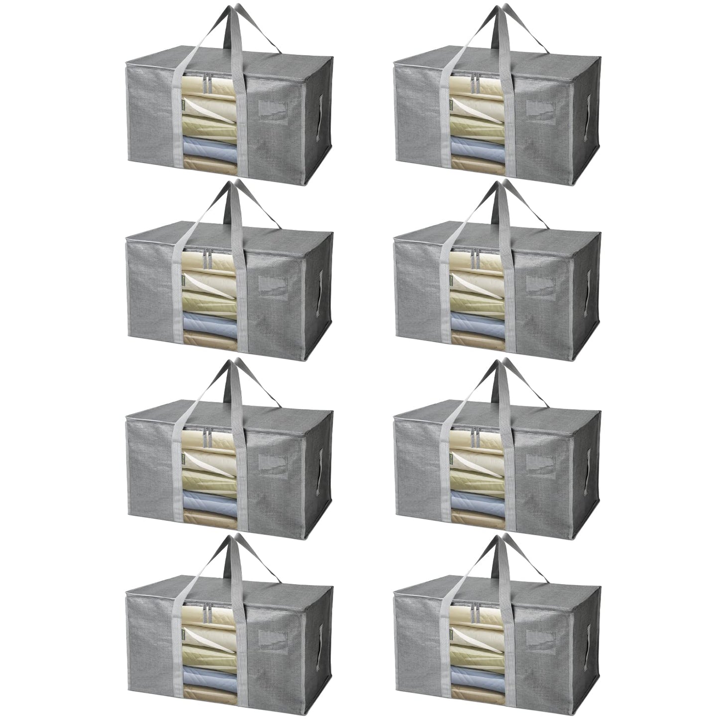 BALEINE 8-Pack Oversized Moving Bags with Reinforced Handles, Heavy-Duty Storage Tote Moving Supplies for Packaging, Camping (Gray w/Window, 8-Pack)