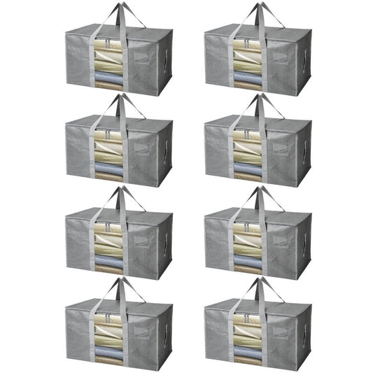 BALEINE 8-Pack Oversized Moving Bags with Reinforced Handles, Heavy-Duty Storage Tote Moving Supplies for Packaging, Camping (Gray w/Window, 8-Pack)