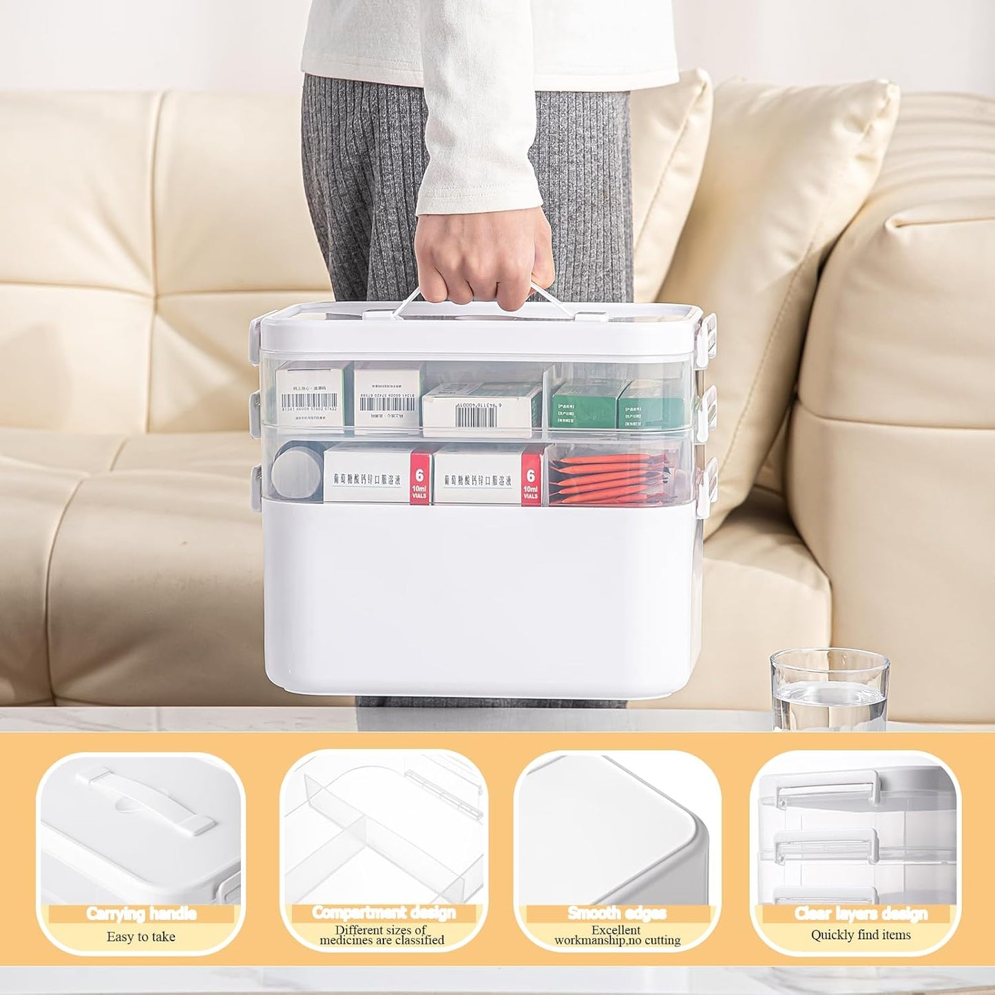 TERGOO 3-Tier Medicine Cabinet Organizer - Portable Storage Box with Handle for Home Use