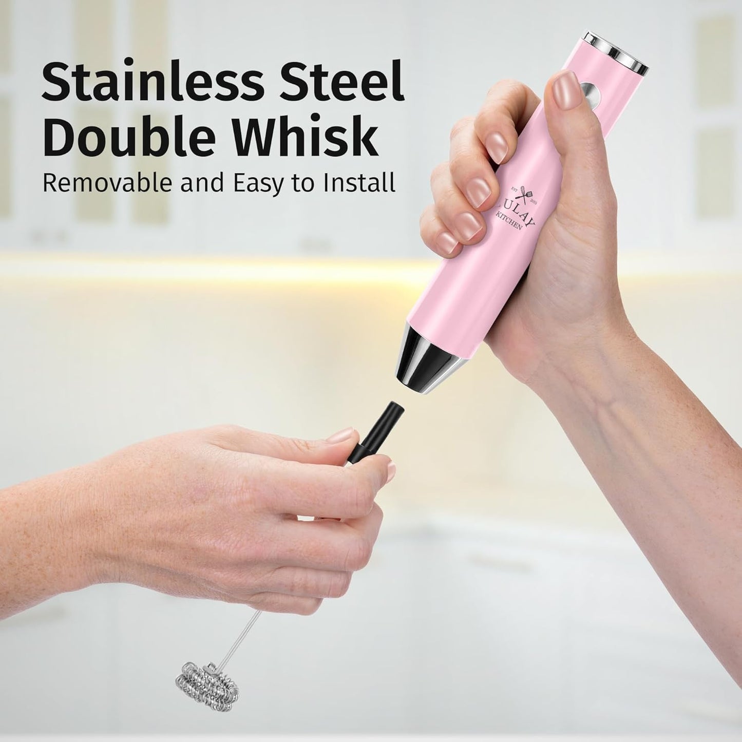 Zulay Kitchen Rechargeable Milk Frother - Powerful 2-Speed Motor, Waterproof, 2000mAh Battery | Pink Bubblegum for Lattes & Cappuccinos