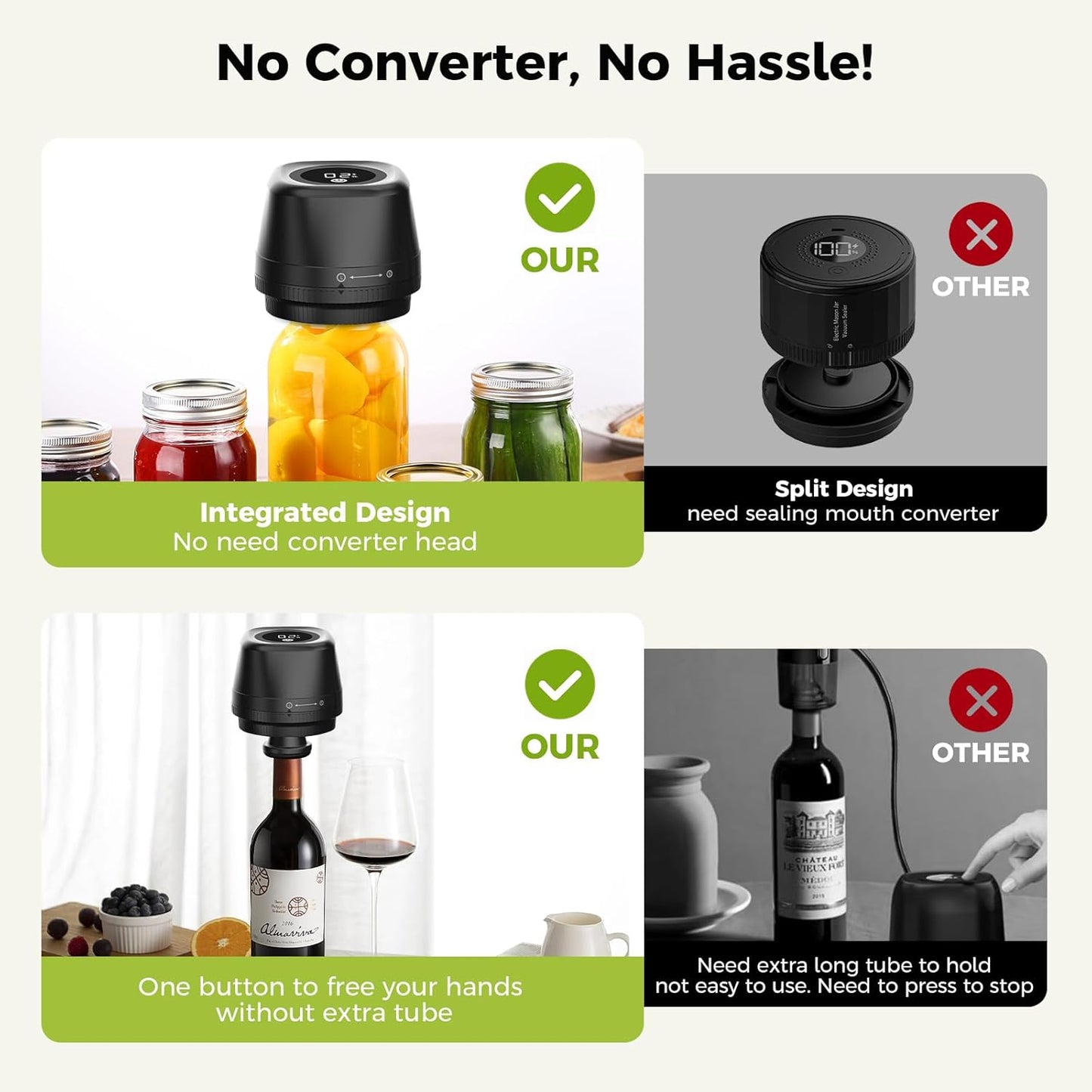 Newise Electric Mason Jar Vacuum Sealer - 3-in-1 Automatic Kit for Canning | Portable with Wide & Regular Mouth Lids