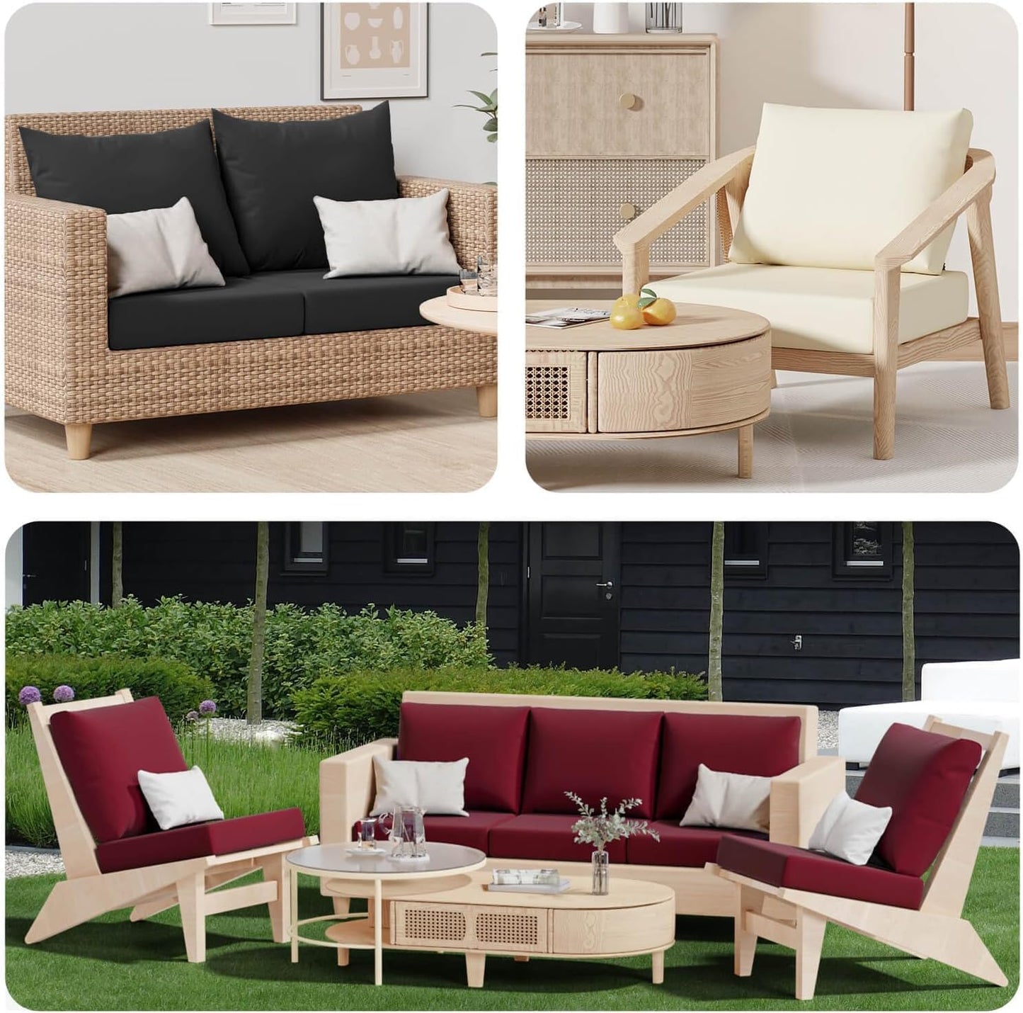 Skiennix Patio Cushion Covers - Washable Outdoor Sofa Slipcovers for Large Square Cushions - Beige - 4 Pcs