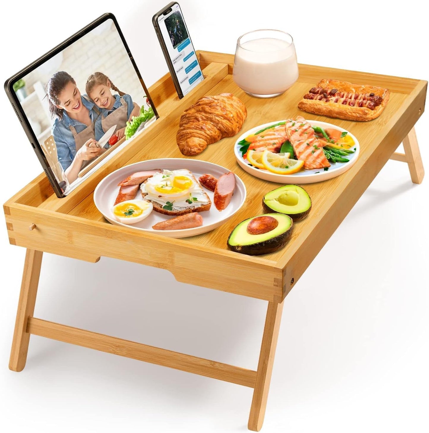 Pipishell Bamboo Bed Tray Table - Large Folding Breakfast Tray for Laptop, Snacks & Reading