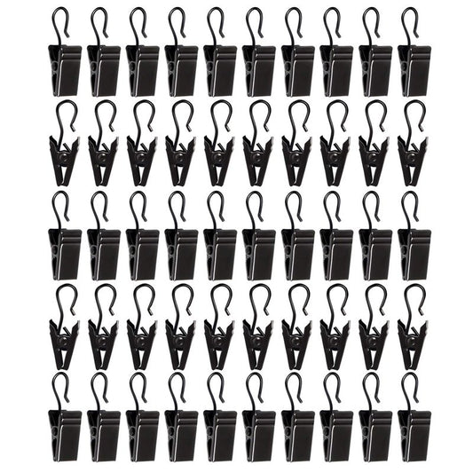 50 Pack Small Heavy-Duty Hook Clip Set Curtain Clips for Curtain Photos Home Decoration Art Craft Display Stand Hang Clip (Black)