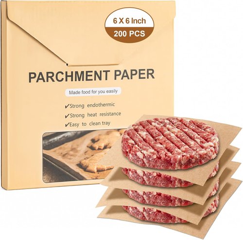 200Pcs Unbleached Parchment Paper Sheets - 6x6 Inches Non-Stick Baking & Frying Solution