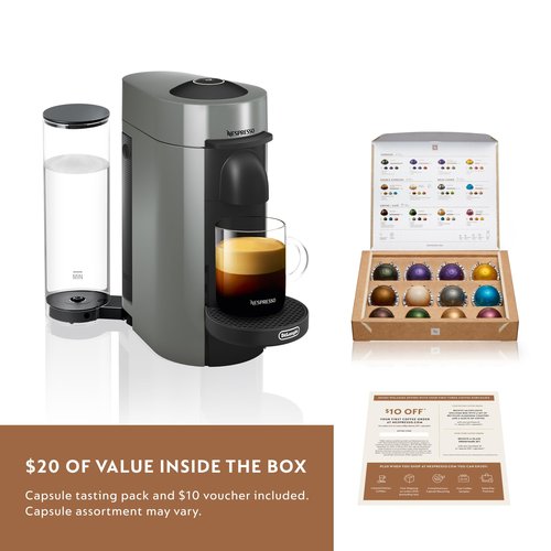 De'Longhi Nespresso Vertuo Plus Coffee and Espresso Maker by De'Longhi, Grey with Aeroccino Milk Frother
