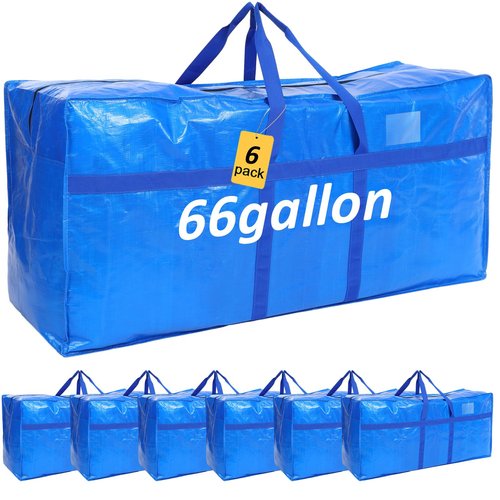 Clysee 4 Pcs 66 Gallon Extra Large Moving Bags Heavy Duty Storage Bag with Strong Zipper Handle Foldable XXL Jumbo Storage Tote Packing Moving Box for College Dorm Travel Cloth Duffle (Blue)