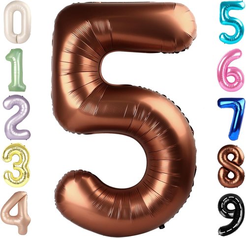 Balloon Numbers | 40 Inch Big Coffee Brown Number Balloons for 5th Birthday & Wedding Decor