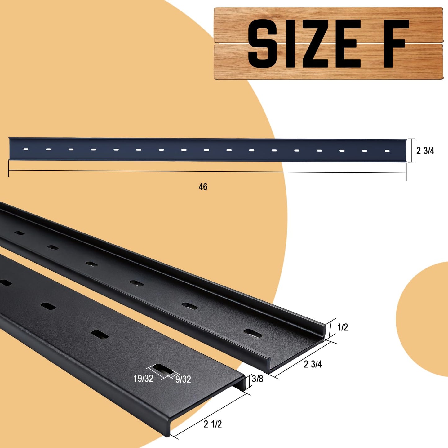 C Channel Steel Support Metal Support Bracing Hidden C Bracket for Table Top Live Edge Slab Woodworking, Black Coat Finish, 6 Holes (2 Pack, 46 Inch)