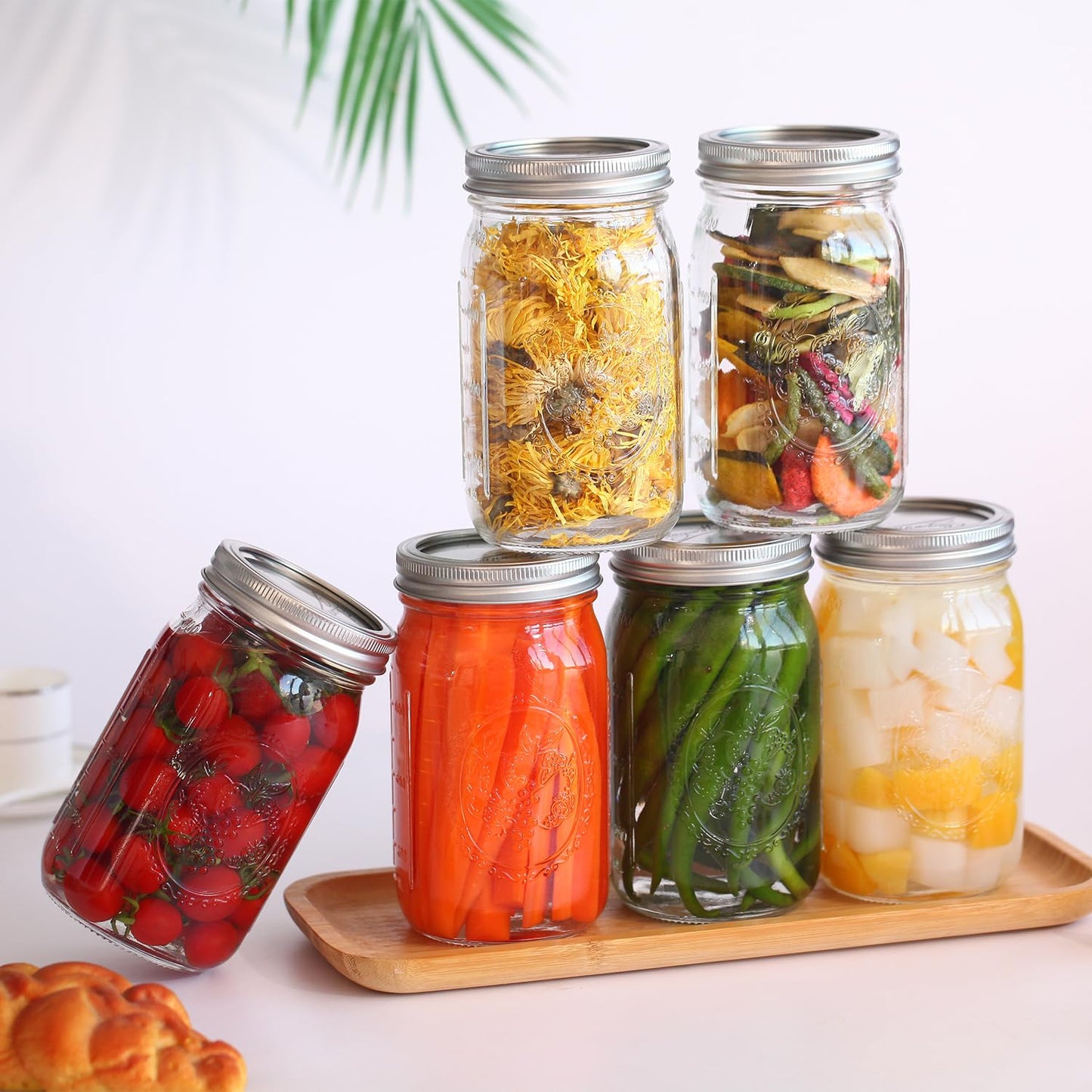 eleganttime Wide Mouth Mason Jars 32 oz with Lids and Bands Set of 12 Jars,Quart Large Glass Mason Jars with Airtight Lids,Great for Canning,Fermentation and Preservation
