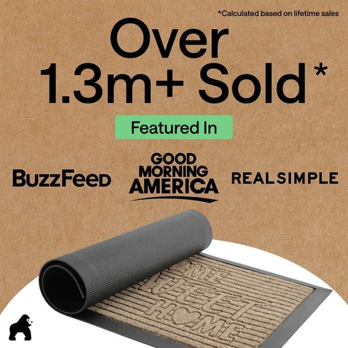 GORILLA GRIP 100% Waterproof WeatherMAX Doormat - Stain & Fade Resistant, 47x35 Natural Rubber | Easy Clean Indoor/Outdoor Mat