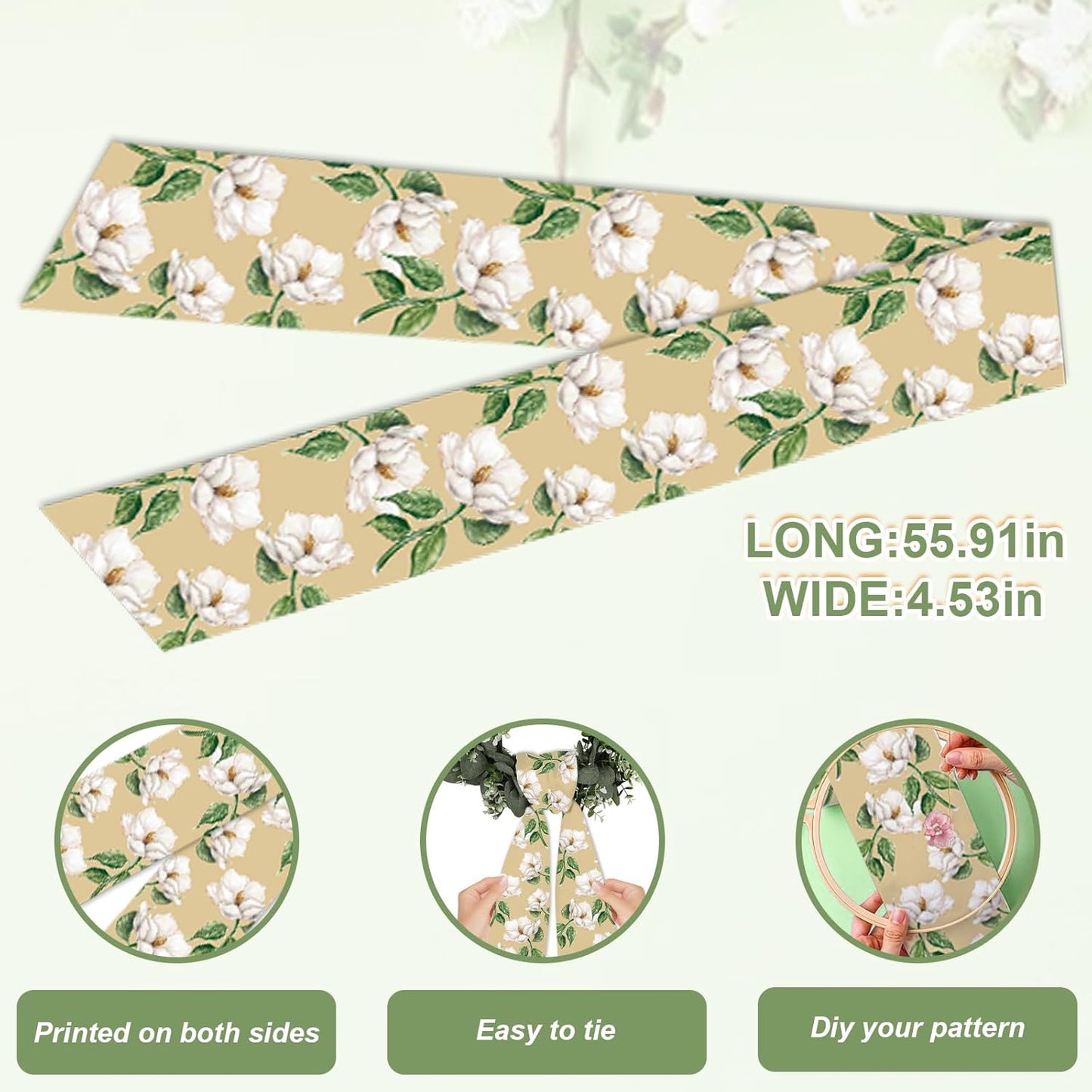 Regine Switzerland Spring Wreath Sash - Beige Floral Decor for Front Door & Holiday Celebrations