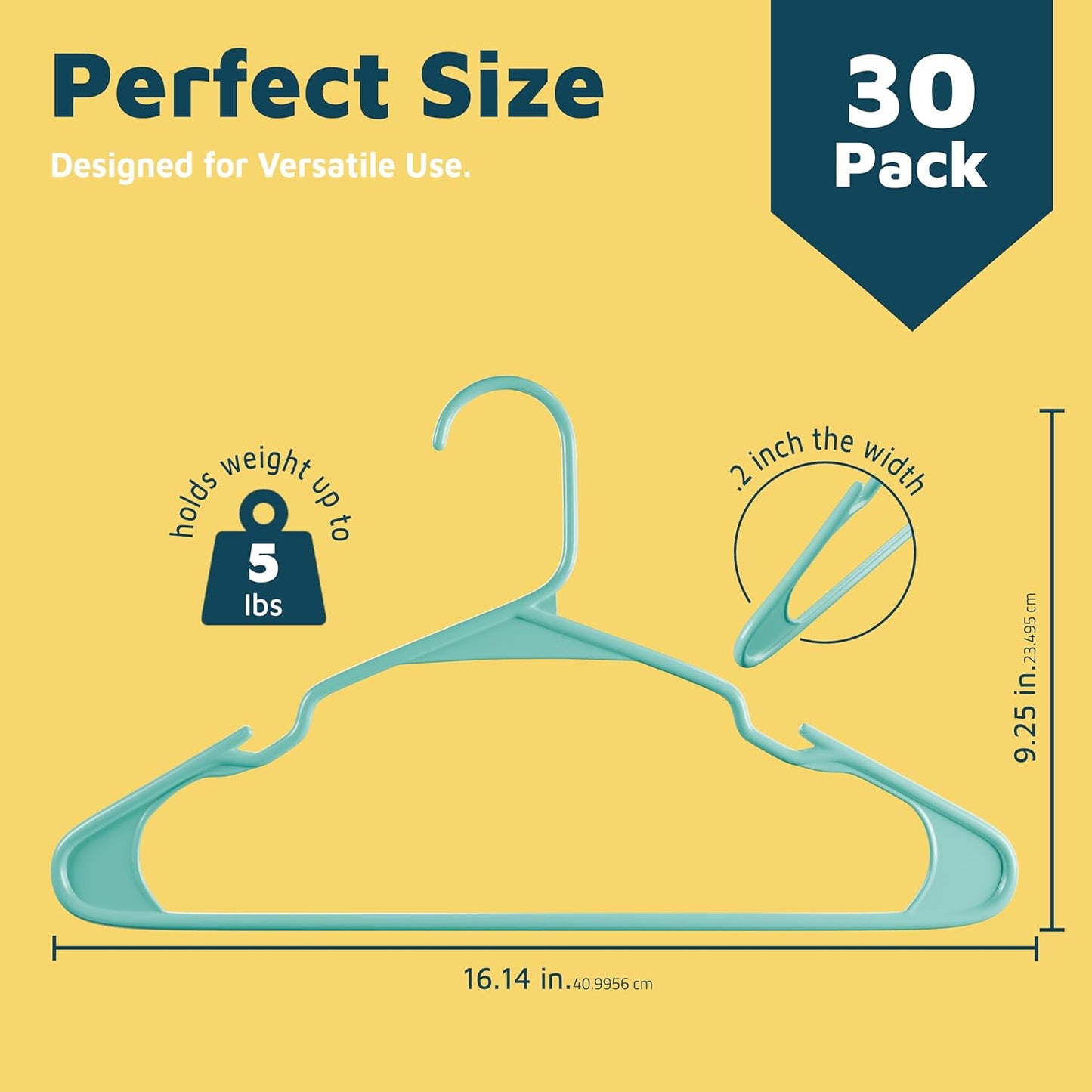 Lifemaster Heavy Duty Plastic Clothes Hangers - Space-Saving Non-Slip Design, Pack of 30, Aqua