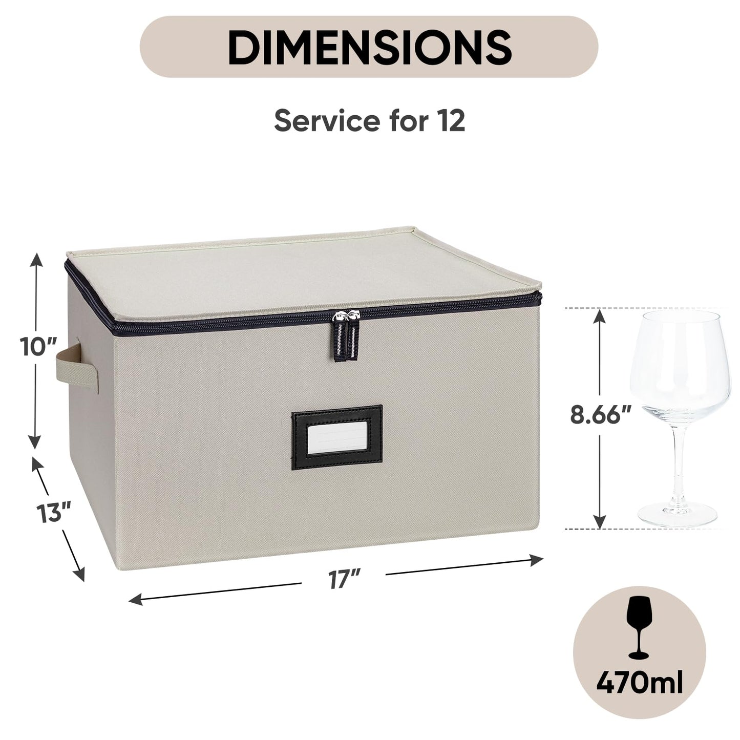 BALEINE China Storage Containers, Sturdy Quilted Wine Glass Storage, Plate Organizer with Carry Handles, Moving Boxes for Dishes, Cups, Mugs and Stemware (Wine Glass, Hard Shell Cream)