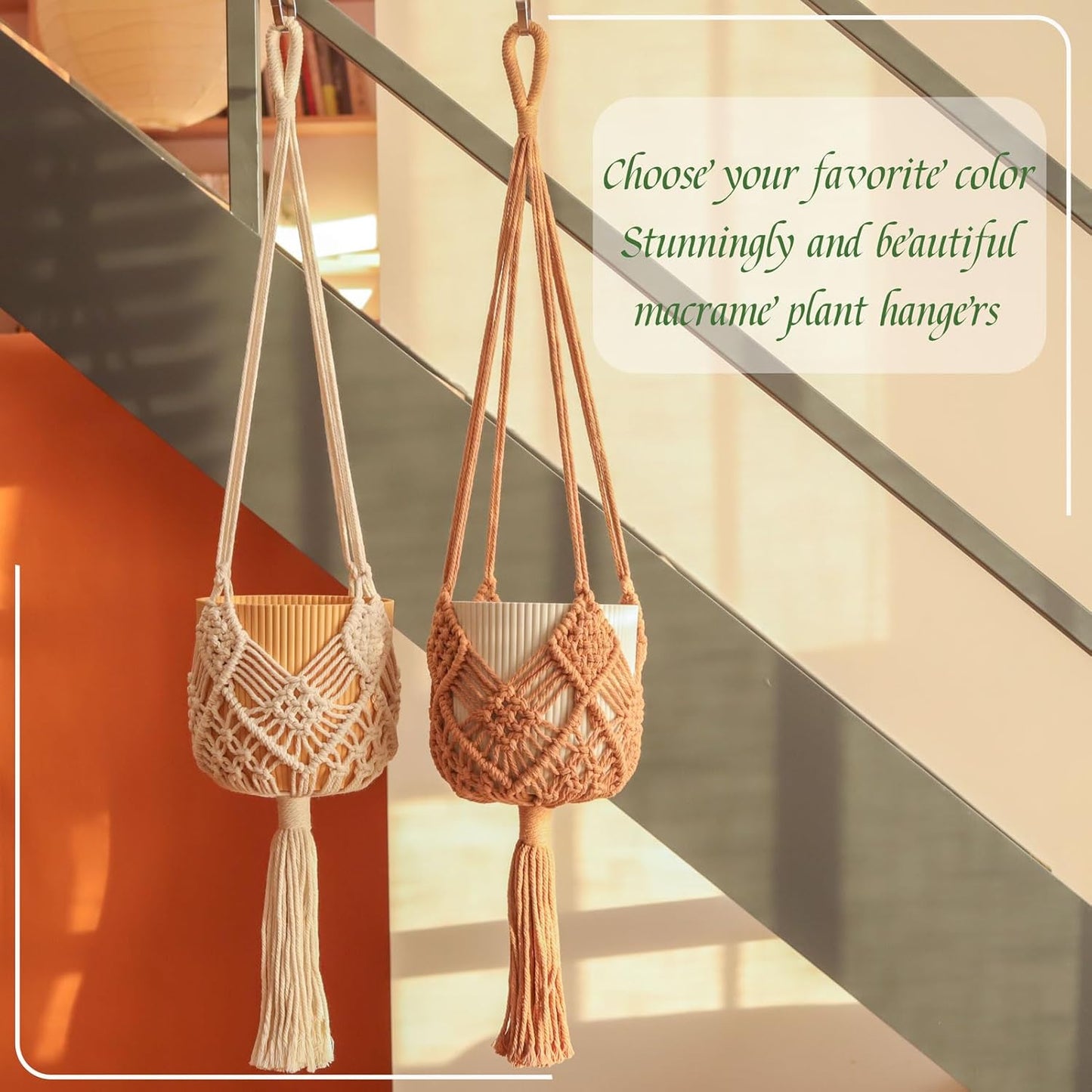 Skiennix Macrame Plant Hangers - Stylish Hanging Planters for 8-Inch Pots | 2-Pack, White