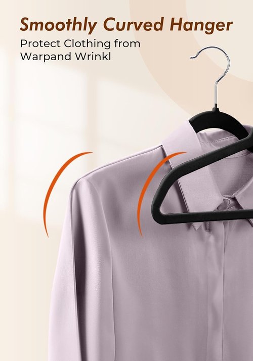 HOUSE DAY Black Velvet Hangers - 50 Pack Non-Slip Felt Closet Essentials | Space-Saving & Gentle on Clothes
