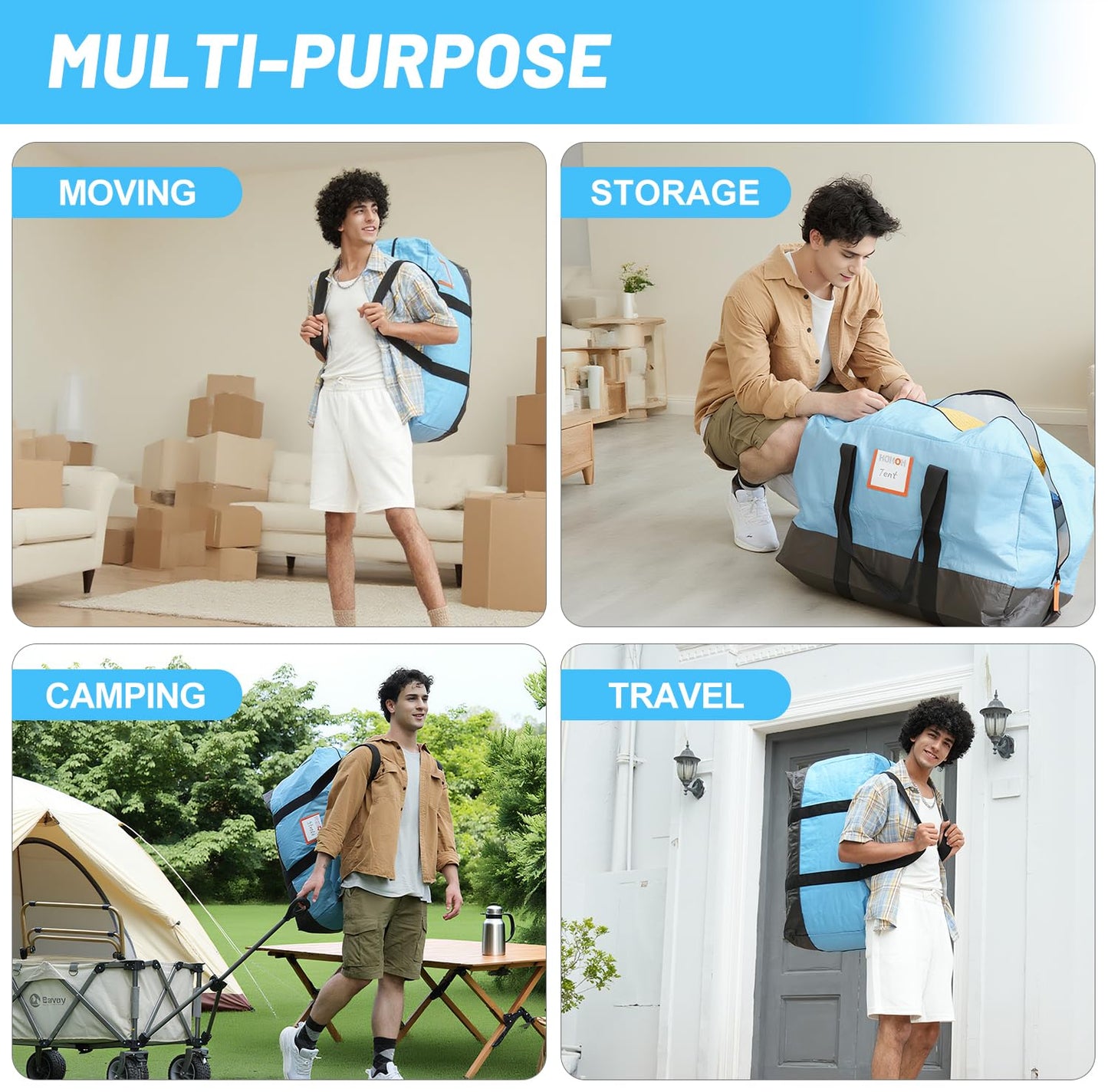 6 Pack Large Moving Bags, 115lb Capacity Heavy Duty Packing Bags with Internal Compression Straps, Storage Bag with Zippers and Strong Handles, Alternative to Moving Boxes -103L,Clear and Black