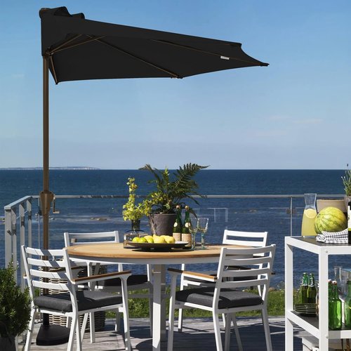 JEAREY 9ft Half Patio Umbrella - Crank-Operated, UV Protection, 1/2 Round Design for Pool & Garden - Black